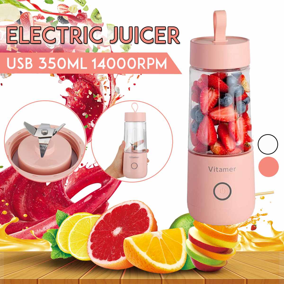 350ml Portable Blender Juicer Electric USB Rechargeable Mixer.